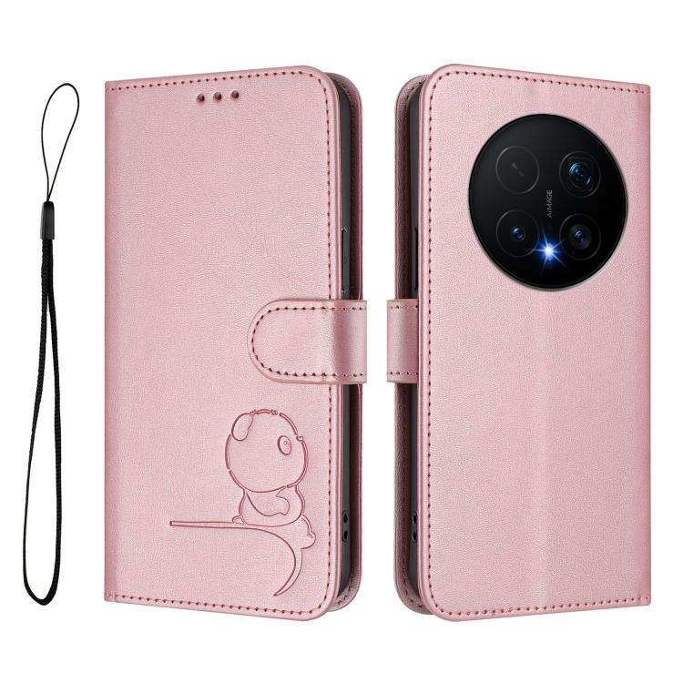 For Honor Magic8 Pro Litter Panda Embossing RFID Leather Phone Case with Lanyard