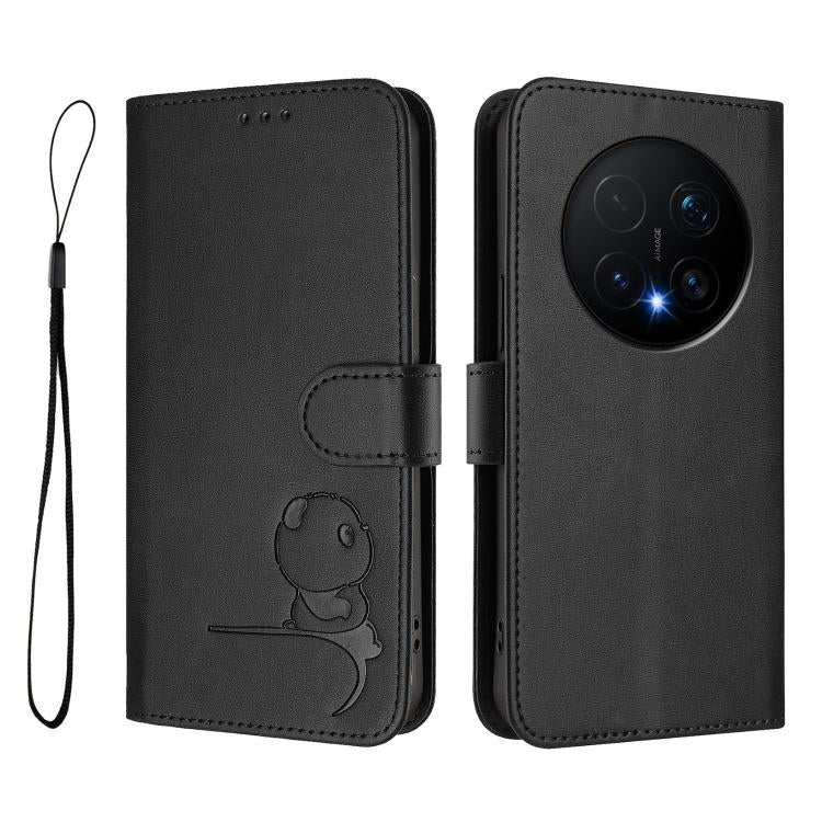 For Honor Magic8 Pro Litter Panda Embossing RFID Leather Phone Case with Lanyard