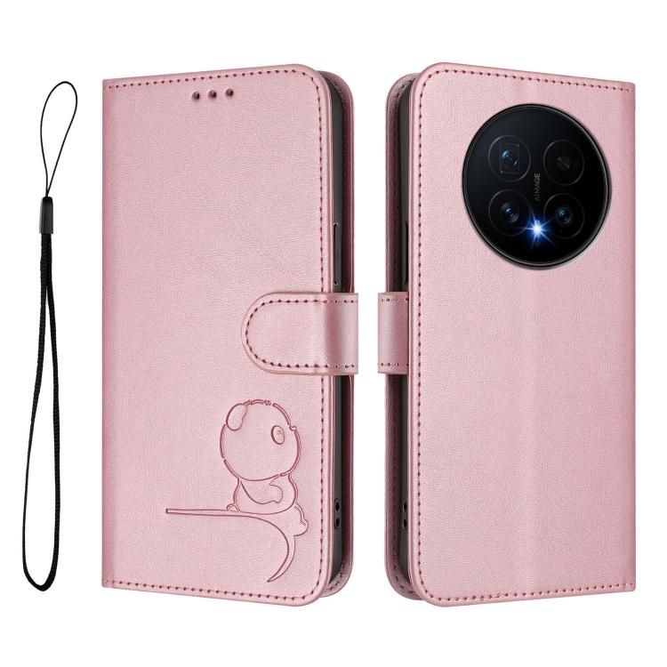 For Honor Magic8 Litter Panda Embossing RFID Leather Phone Case with Lanyard