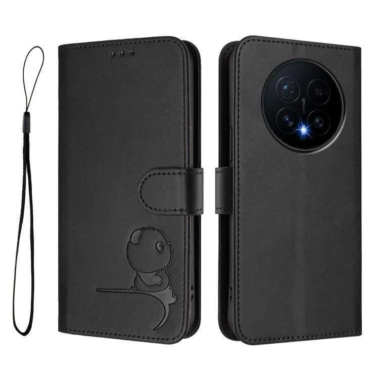 For Honor Magic8 Litter Panda Embossing RFID Leather Phone Case with Lanyard