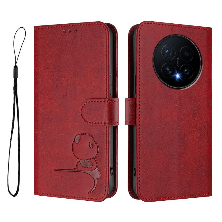 For Honor Magic8 Litter Panda Embossing RFID Leather Phone Case with Lanyard