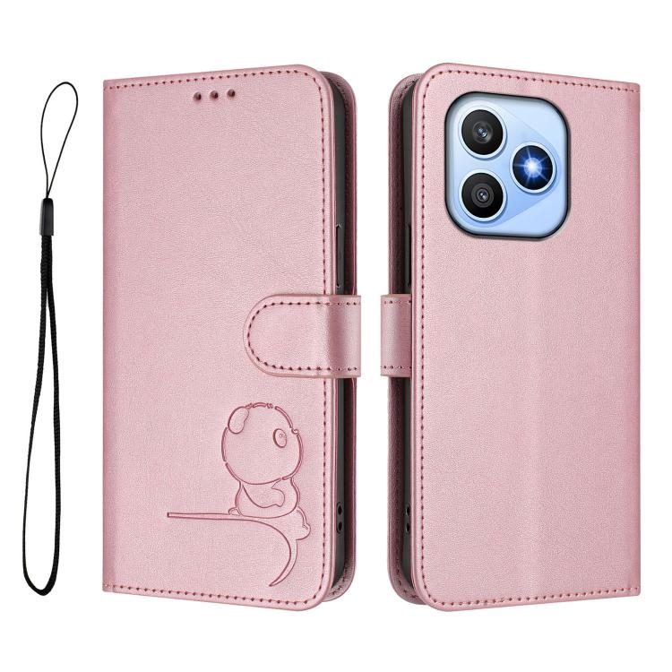For Honor X8d 4G Litter Panda Embossing RFID Leather Phone Case with Lanyard