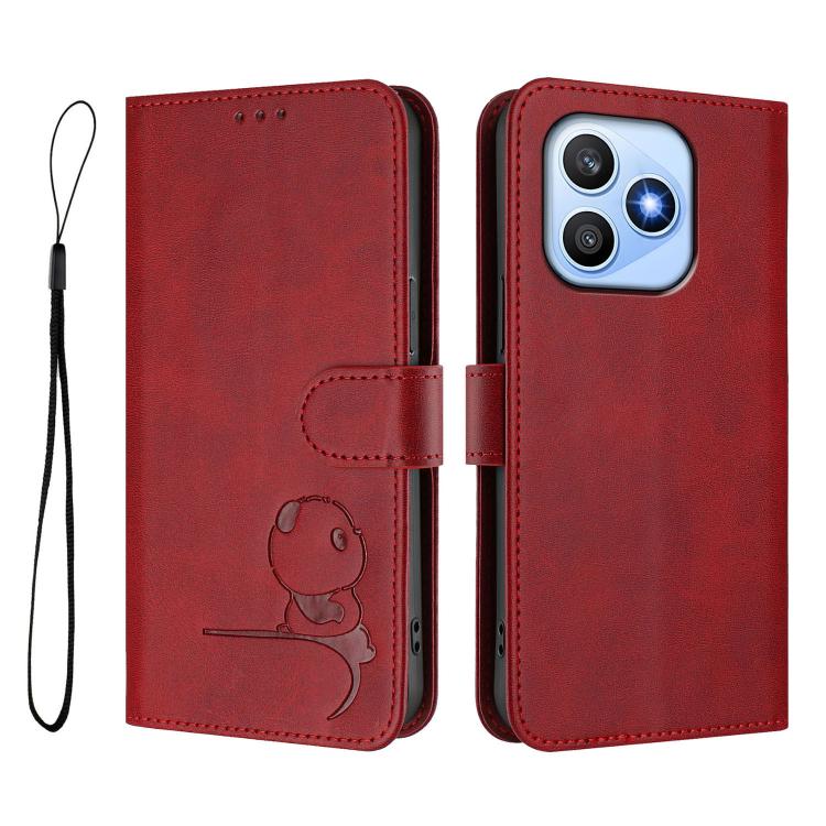 For Honor X8d 4G Litter Panda Embossing RFID Leather Phone Case with Lanyard