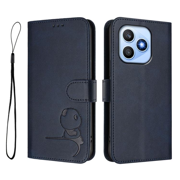 For Honor X8d 4G Litter Panda Embossing RFID Leather Phone Case with Lanyard
