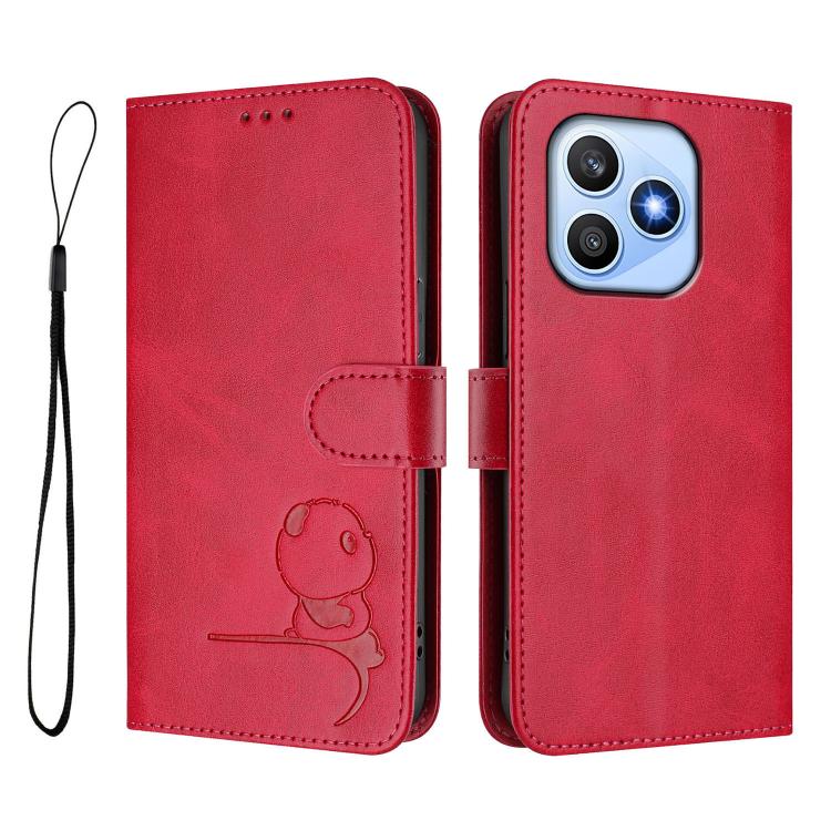 For Honor X8d 4G Litter Panda Embossing RFID Leather Phone Case with Lanyard