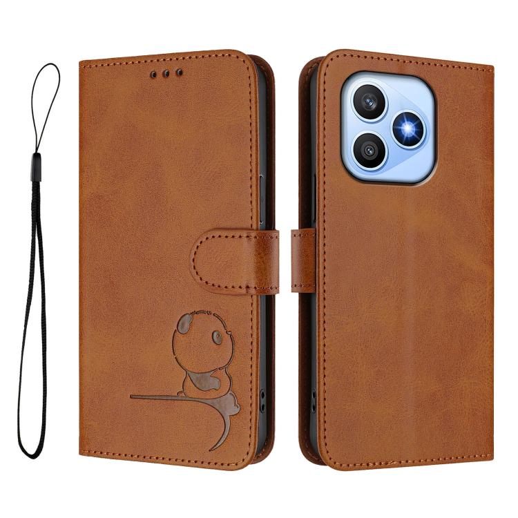 For Honor X8d 4G Litter Panda Embossing RFID Leather Phone Case with Lanyard