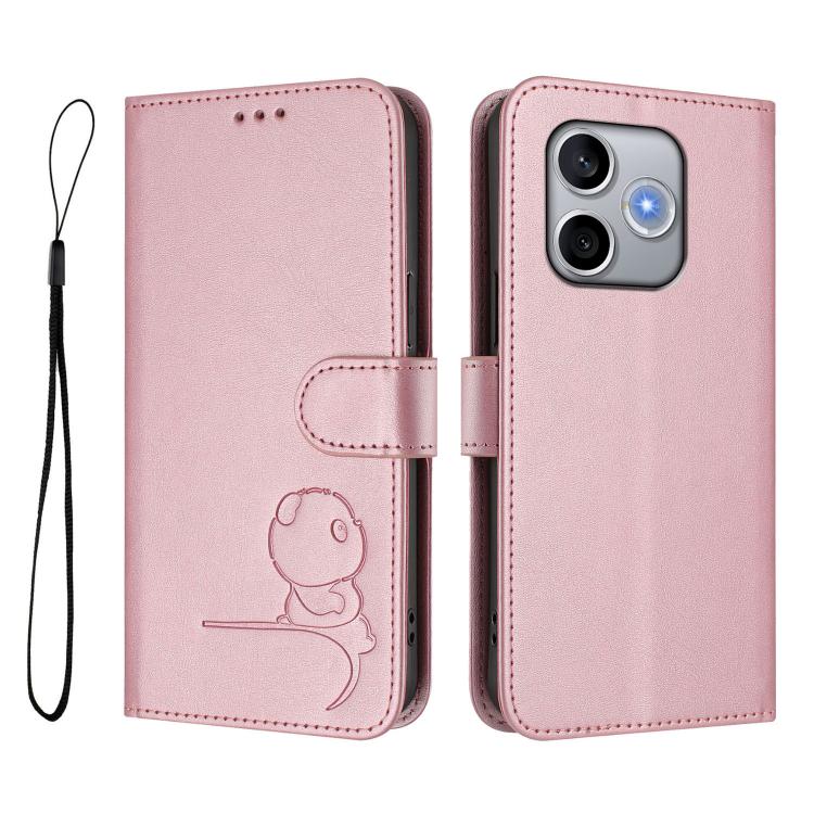 For Honor 600 Lite Global Litter Panda Embossing RFID Leather Phone Case with Lanyard