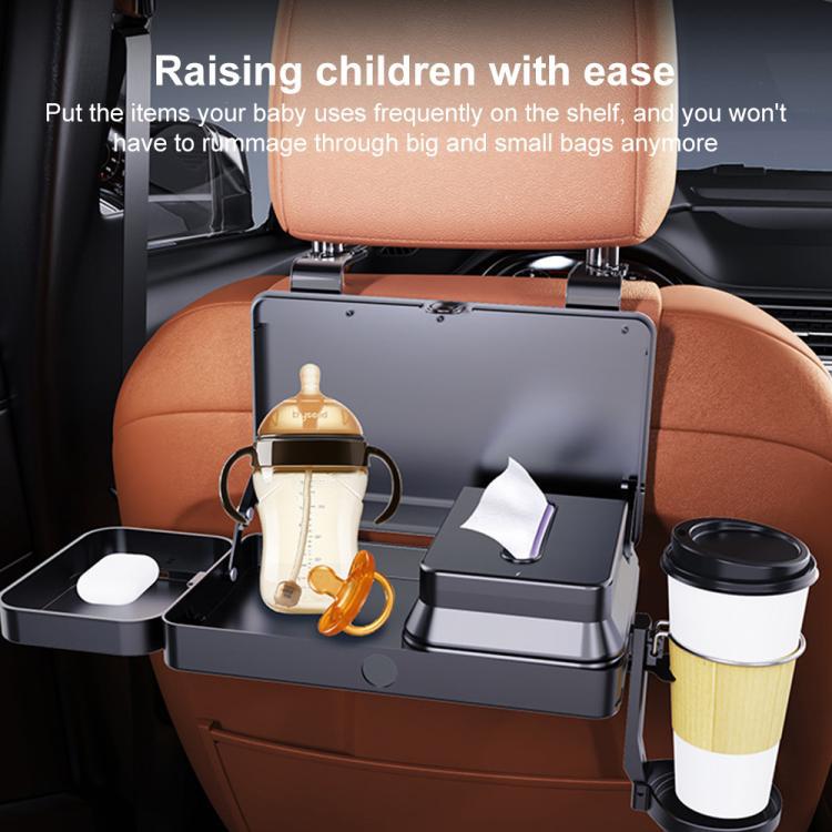 K255 Car Seat Back Storage Rack Multifunctional Tissue Box Water Cup Holder Car Rear Seat Tray Desk - Black