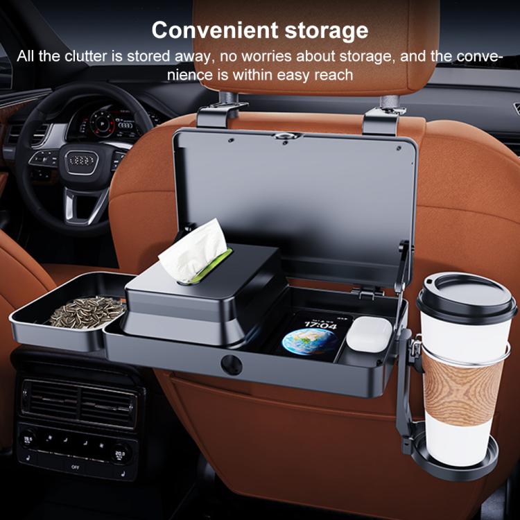 K255 Car Seat Back Storage Rack Multifunctional Tissue Box Water Cup Holder Car Rear Seat Tray Desk - Black