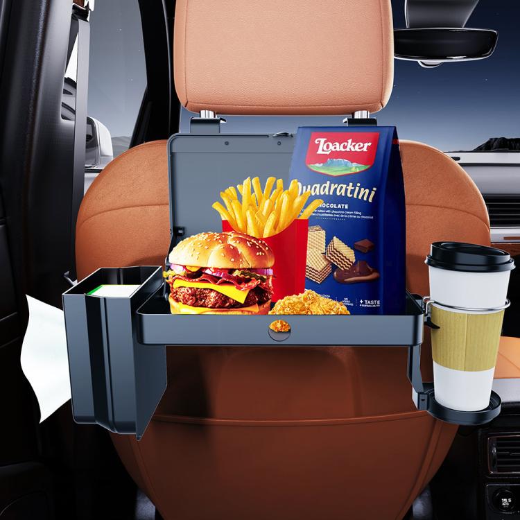 K255 Car Seat Back Storage Rack Multifunctional Tissue Box Water Cup Holder Car Rear Seat Tray Desk - Black