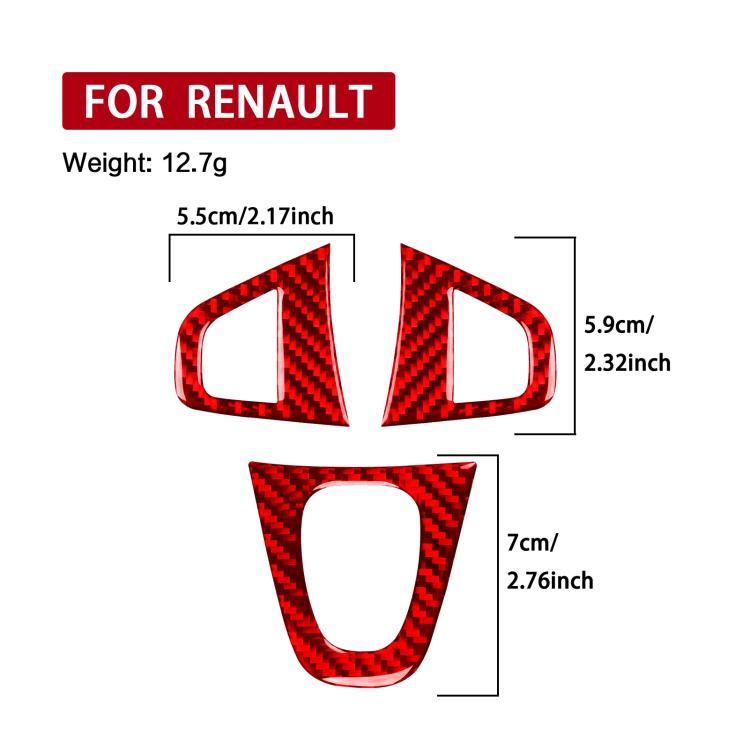 3pcs/Set Carbon Fiber Car Steering Wheel Buttons Decorative Sticker for Renault Fluence 2009-2017 / Megane 2008-2016, Left and Right Driver