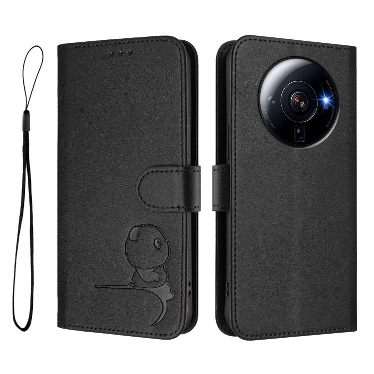 For Xiaomi 12S Ultra Litter Panda Embossing RFID Leather Phone Case with Lanyard