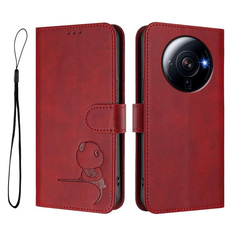 For Xiaomi 12S Ultra Litter Panda Embossing RFID Leather Phone Case with Lanyard