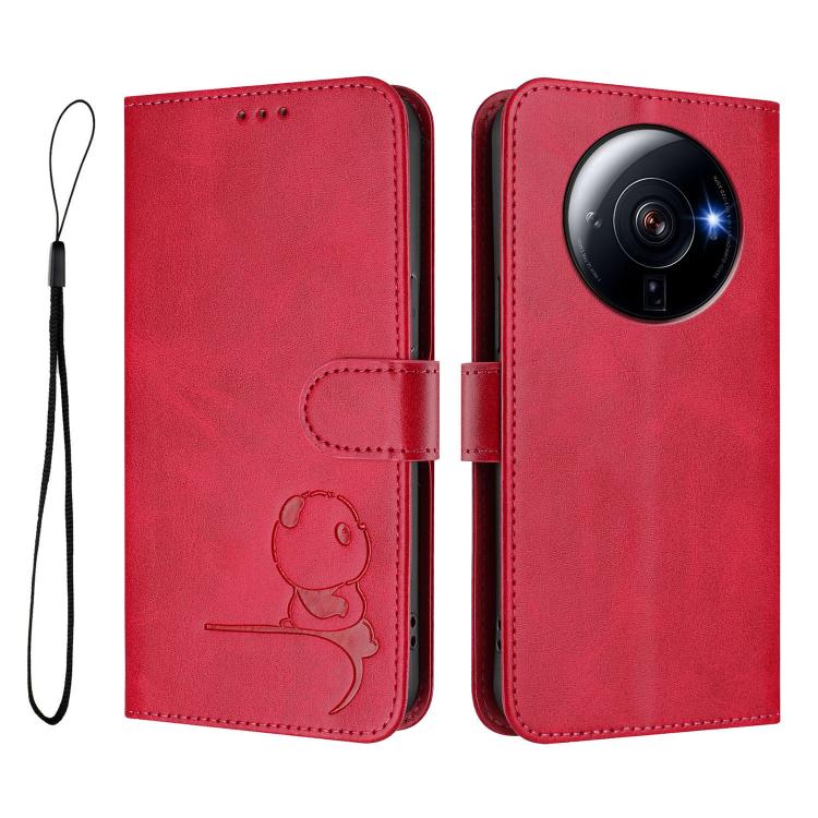 For Xiaomi 12S Ultra Litter Panda Embossing RFID Leather Phone Case with Lanyard