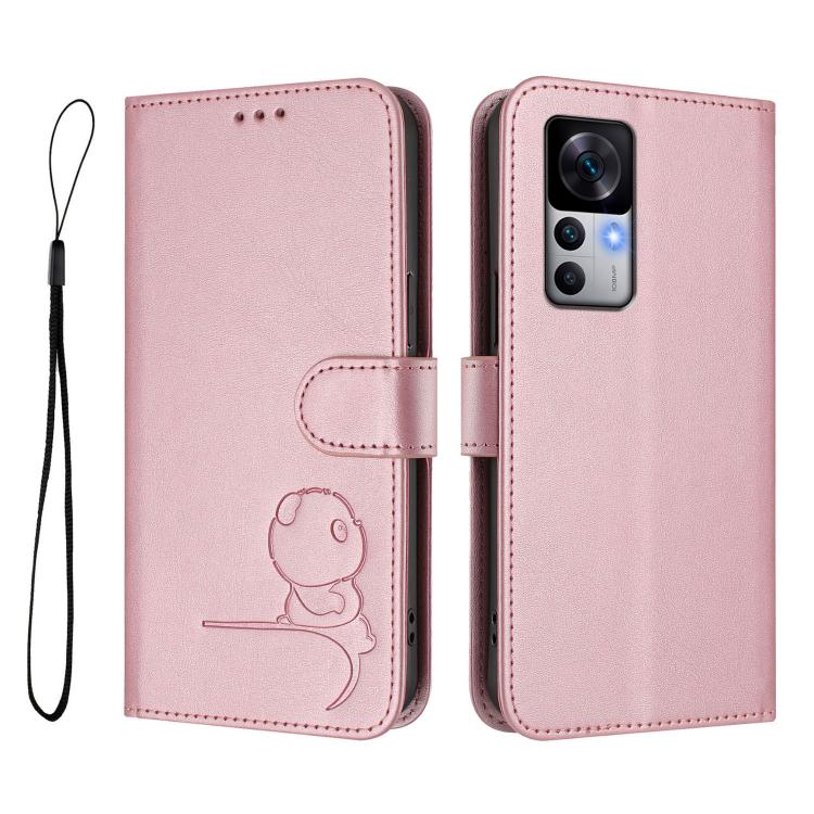 For Xiaomi 12T / 12T Pro Litter Panda Embossing RFID Leather Phone Case with Lanyard