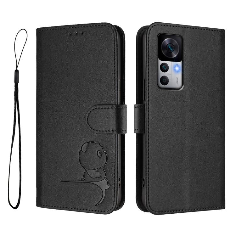 For Xiaomi 12T / 12T Pro Litter Panda Embossing RFID Leather Phone Case with Lanyard