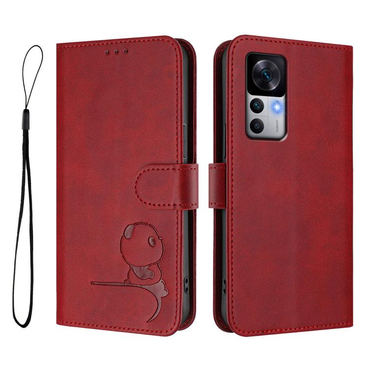For Xiaomi 12T / 12T Pro Litter Panda Embossing RFID Leather Phone Case with Lanyard