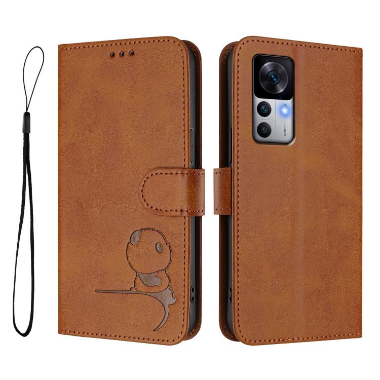 For Xiaomi 12T / 12T Pro Litter Panda Embossing RFID Leather Phone Case with Lanyard