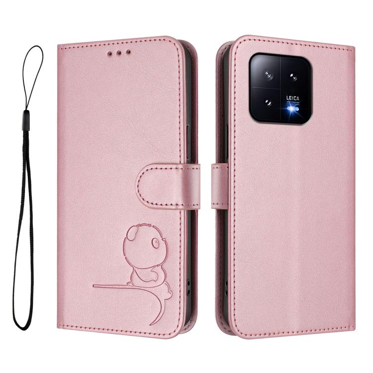 For Xiaomi 13 Litter Panda Embossing RFID Leather Phone Case with Lanyard
