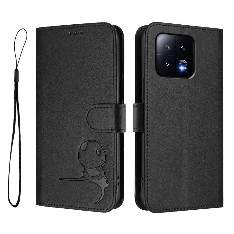 For Xiaomi 13 Litter Panda Embossing RFID Leather Phone Case with Lanyard