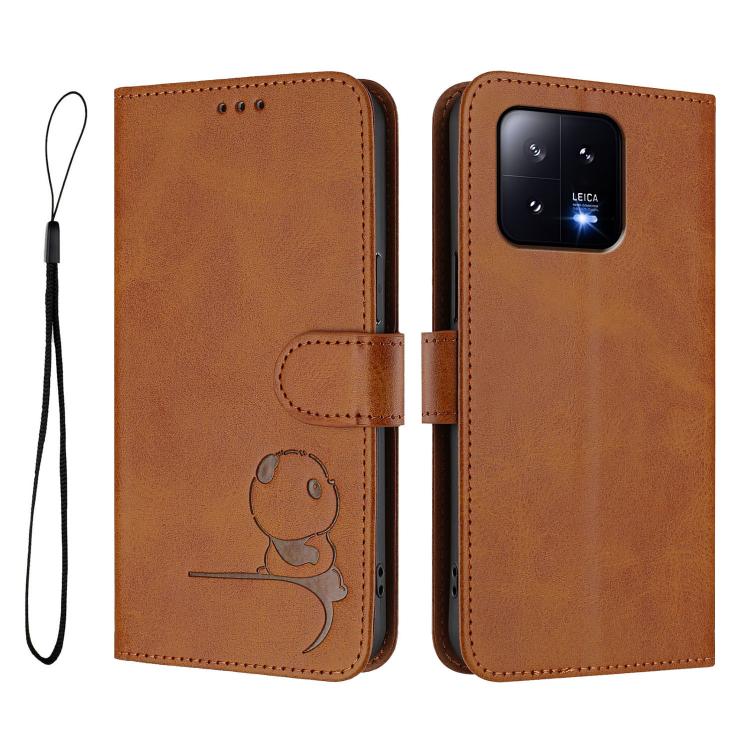 For Xiaomi 13 Litter Panda Embossing RFID Leather Phone Case with Lanyard