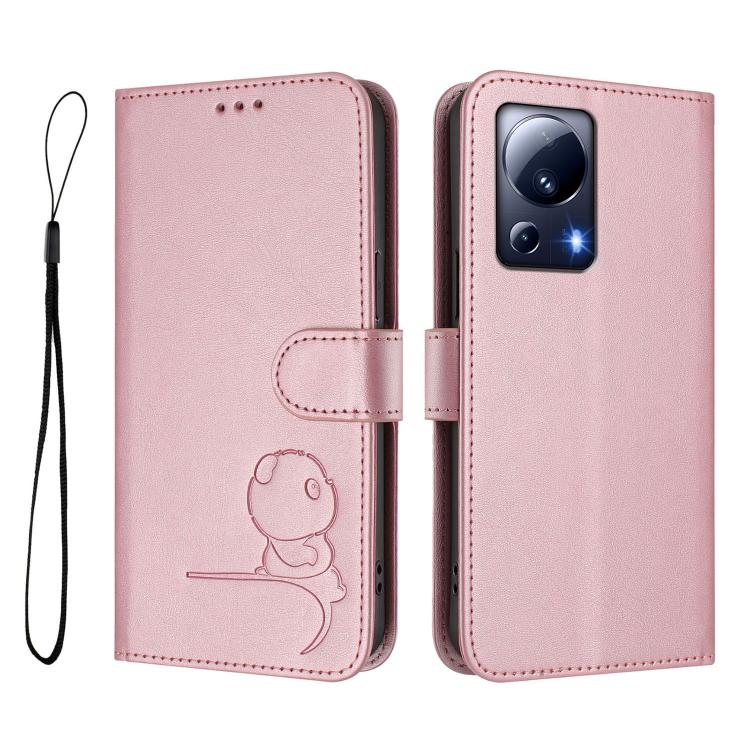 For Xiaomi 13 Lite / Civi 2 Litter Panda Embossing RFID Leather Phone Case with Lanyard