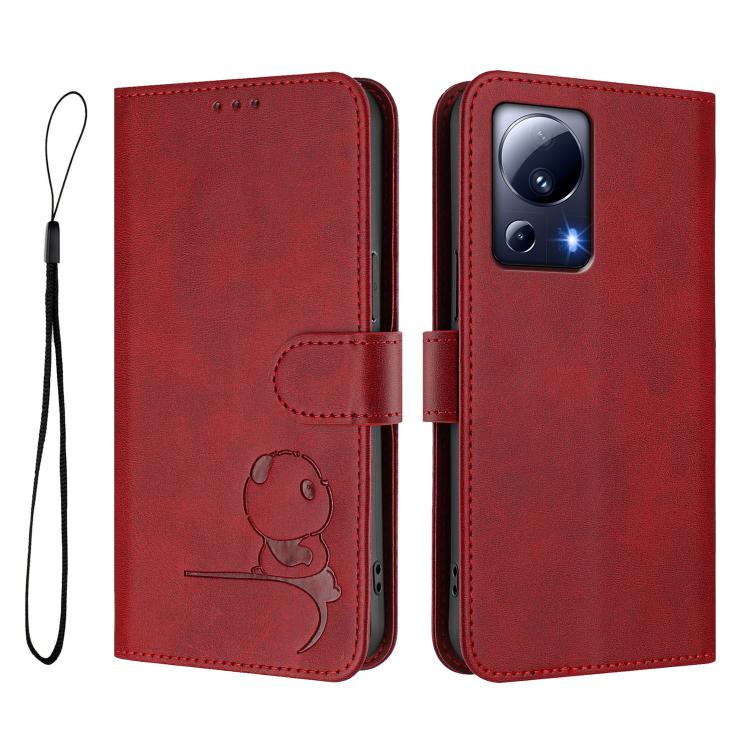 For Xiaomi 13 Lite / Civi 2 Litter Panda Embossing RFID Leather Phone Case with Lanyard