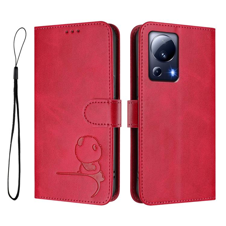 For Xiaomi 13 Lite / Civi 2 Litter Panda Embossing RFID Leather Phone Case with Lanyard