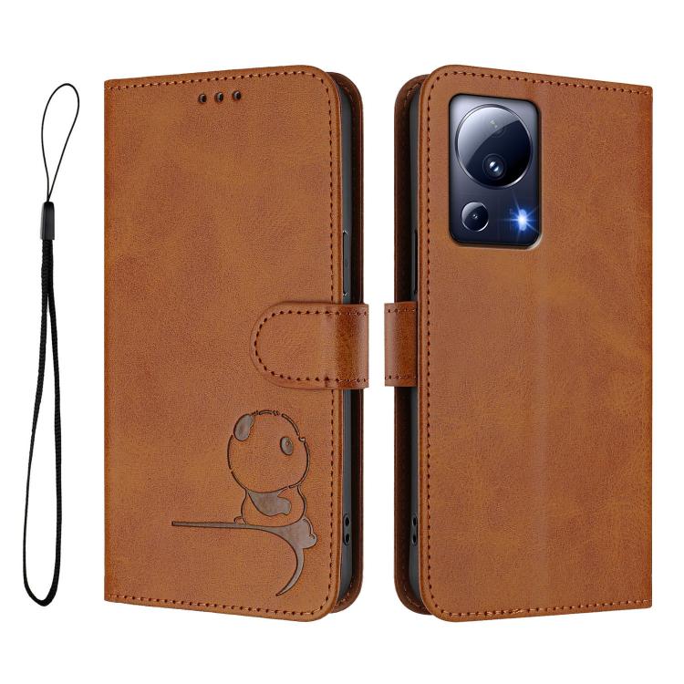 For Xiaomi 13 Lite / Civi 2 Litter Panda Embossing RFID Leather Phone Case with Lanyard