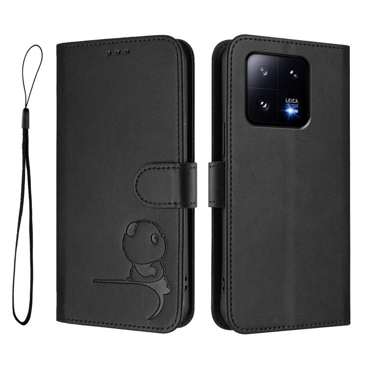 For Xiaomi 13 Pro Litter Panda Embossing RFID Leather Phone Case with Lanyard