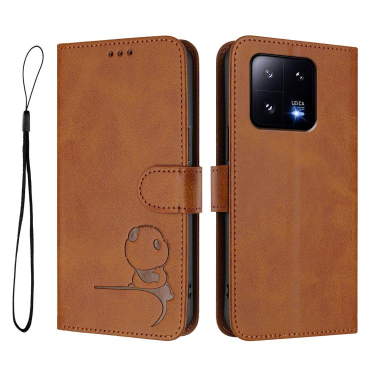 For Xiaomi 13 Pro Litter Panda Embossing RFID Leather Phone Case with Lanyard