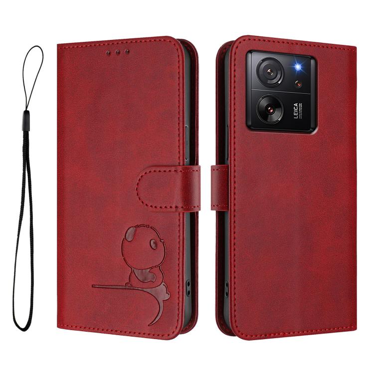 For Xiaomi 13T / 13T Pro Litter Panda Embossing RFID Leather Phone Case with Lanyard