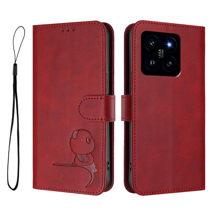 For Xiaomi 14 Litter Panda Embossing RFID Leather Phone Case with Lanyard