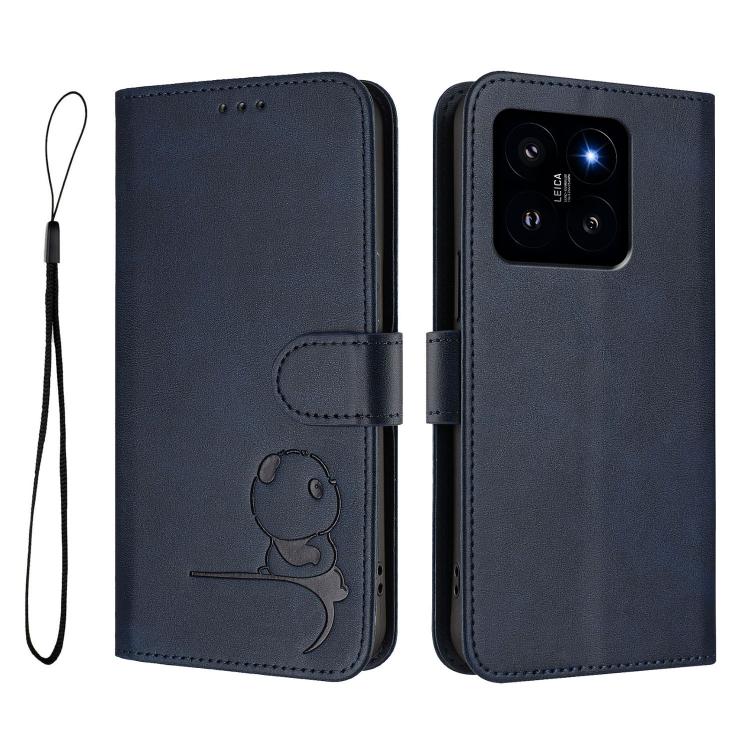 For Xiaomi 14 Litter Panda Embossing RFID Leather Phone Case with Lanyard