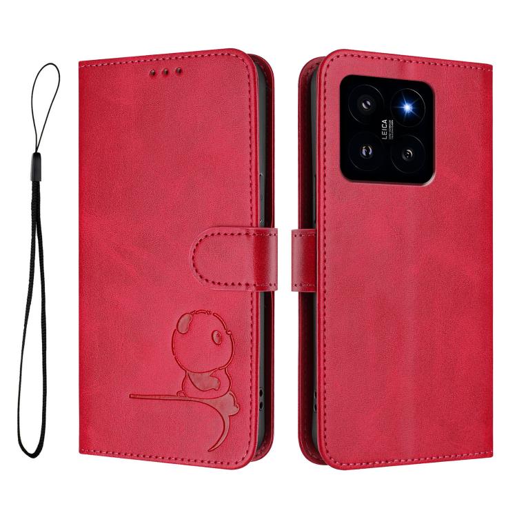 For Xiaomi 14 Litter Panda Embossing RFID Leather Phone Case with Lanyard