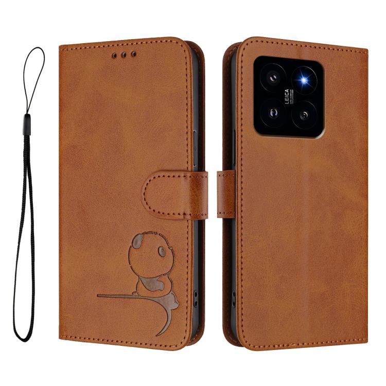 For Xiaomi 14 Litter Panda Embossing RFID Leather Phone Case with Lanyard