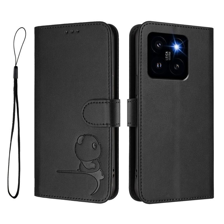For Xiaomi 14 Pro Litter Panda Embossing RFID Leather Phone Case with Lanyard