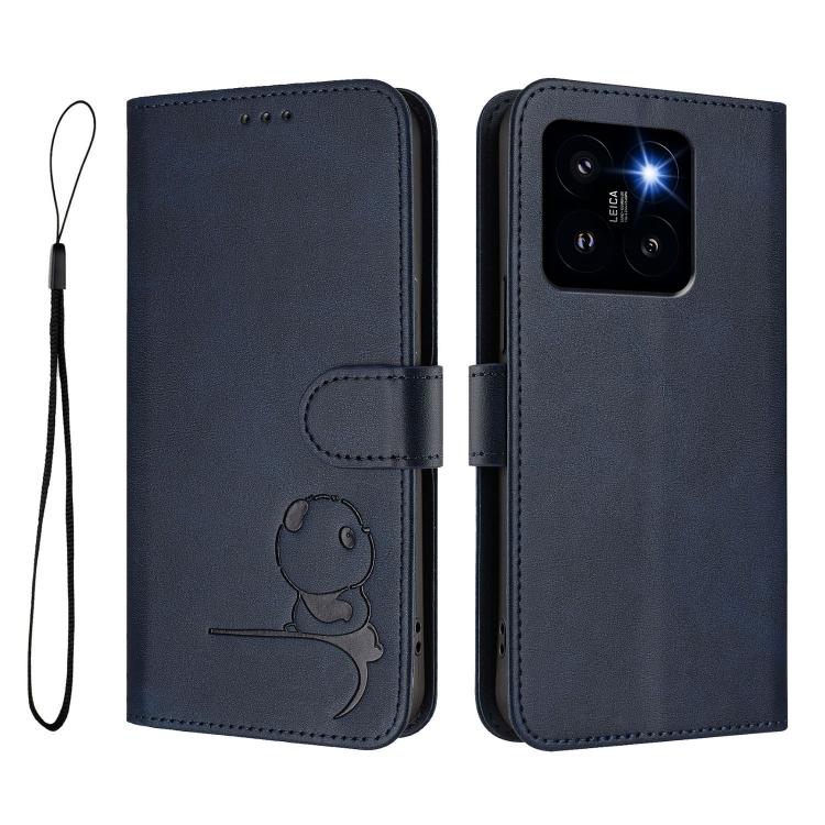 For Xiaomi 14 Pro Litter Panda Embossing RFID Leather Phone Case with Lanyard