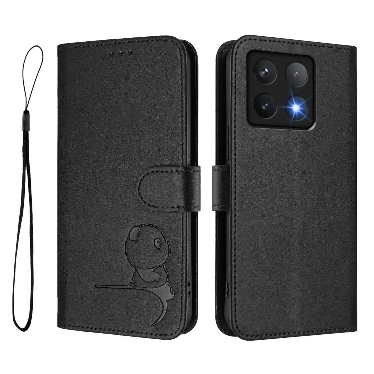 For Xiaomi 14T Litter Panda Embossing RFID Leather Phone Case with Lanyard