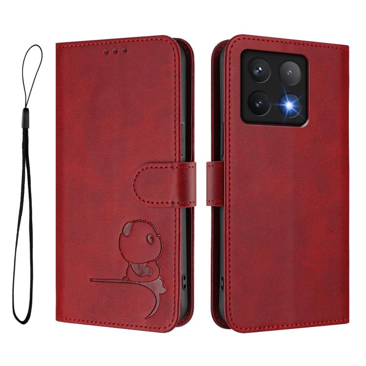 For Xiaomi 14T Litter Panda Embossing RFID Leather Phone Case with Lanyard