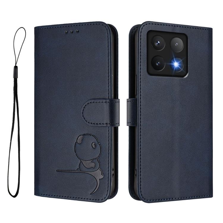 For Xiaomi 14T Pro Litter Panda Embossing RFID Leather Phone Case with Lanyard