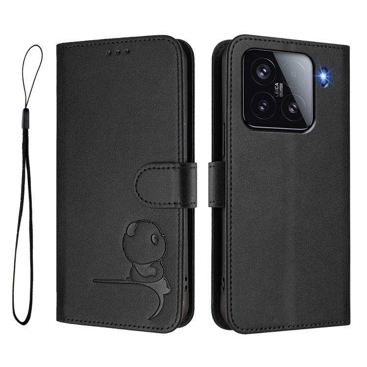 For Xiaomi 15 Litter Panda Embossing RFID Leather Phone Case with Lanyard