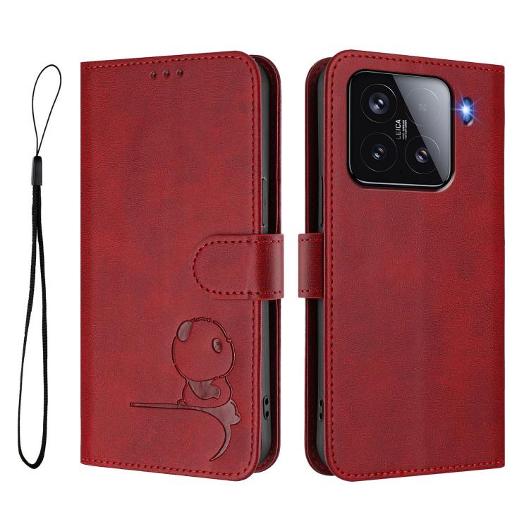 For Xiaomi 15 Litter Panda Embossing RFID Leather Phone Case with Lanyard
