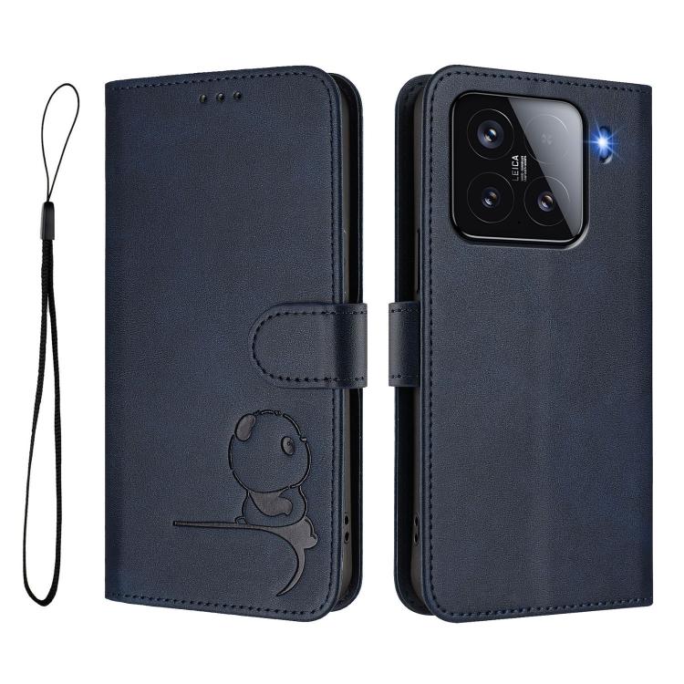 For Xiaomi 15 Litter Panda Embossing RFID Leather Phone Case with Lanyard