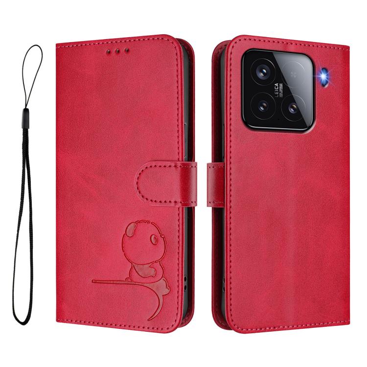 For Xiaomi 15 Litter Panda Embossing RFID Leather Phone Case with Lanyard