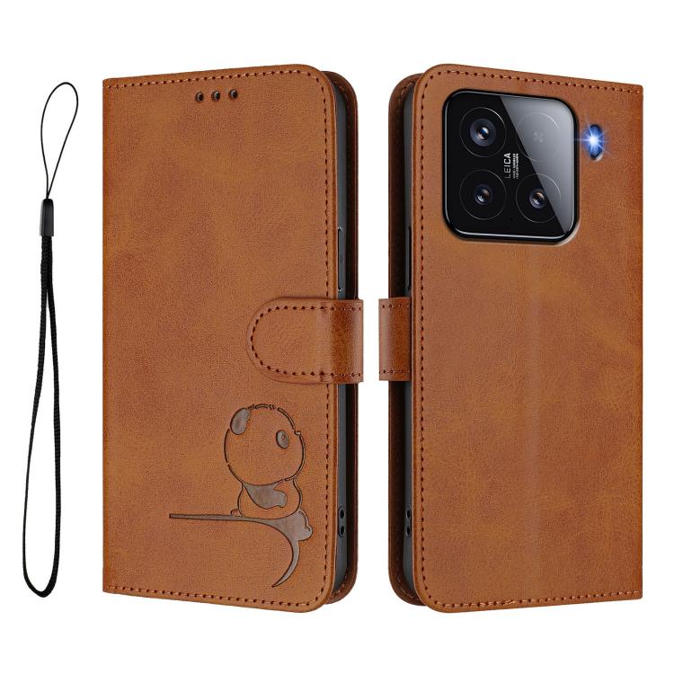For Xiaomi 15 Litter Panda Embossing RFID Leather Phone Case with Lanyard