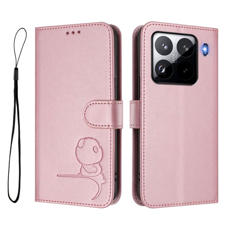 For Xiaomi 15 Pro Litter Panda Embossing RFID Leather Phone Case with Lanyard