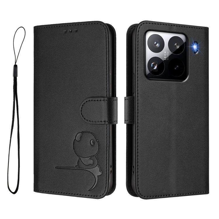 For Xiaomi 15 Pro Litter Panda Embossing RFID Leather Phone Case with Lanyard