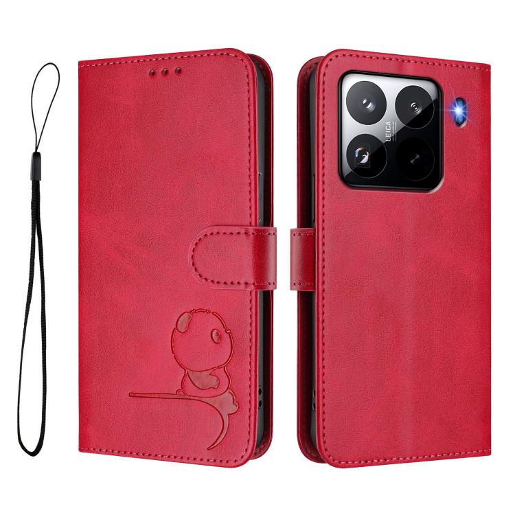 For Xiaomi 15 Pro Litter Panda Embossing RFID Leather Phone Case with Lanyard