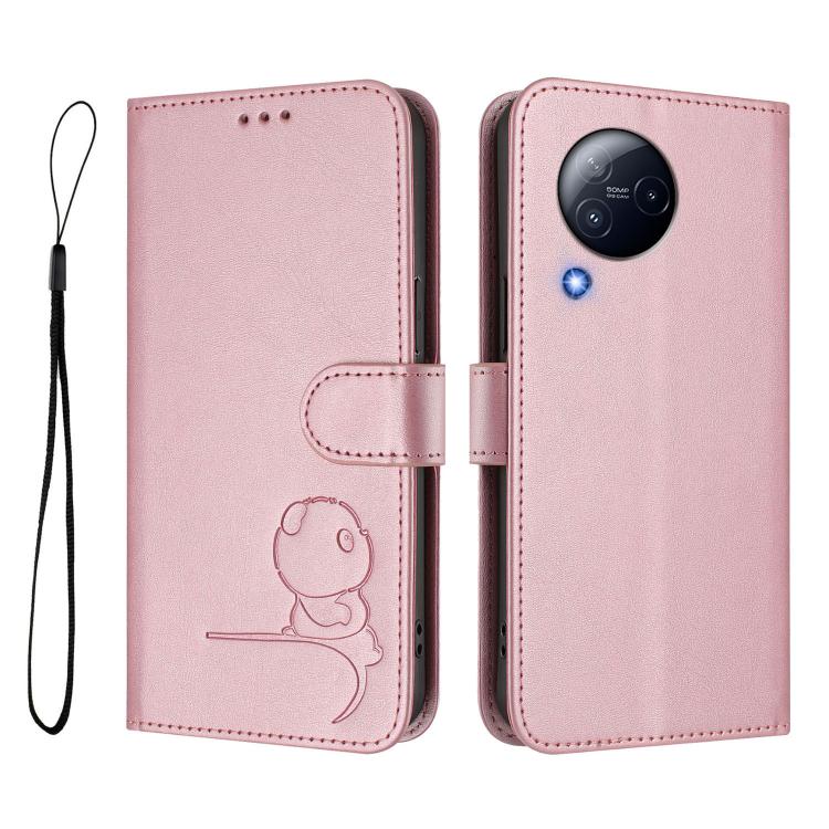 For Xiaomi Civi 3 Litter Panda Embossing RFID Leather Phone Case with Lanyard